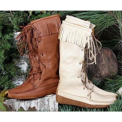 Women’s Knee High Moccasin Boots with Fringe